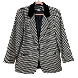 Vintage Sag Harbor Blazer Womens 4 Petite Black White Houndstooth Velvet Collar